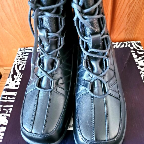 WOMEN BOOTS SIZE 6.5 WW PEERAGE COMFORT WIDE WIDTH BLACK LEATHER ZIPPER LACES - Picture 8 of 9